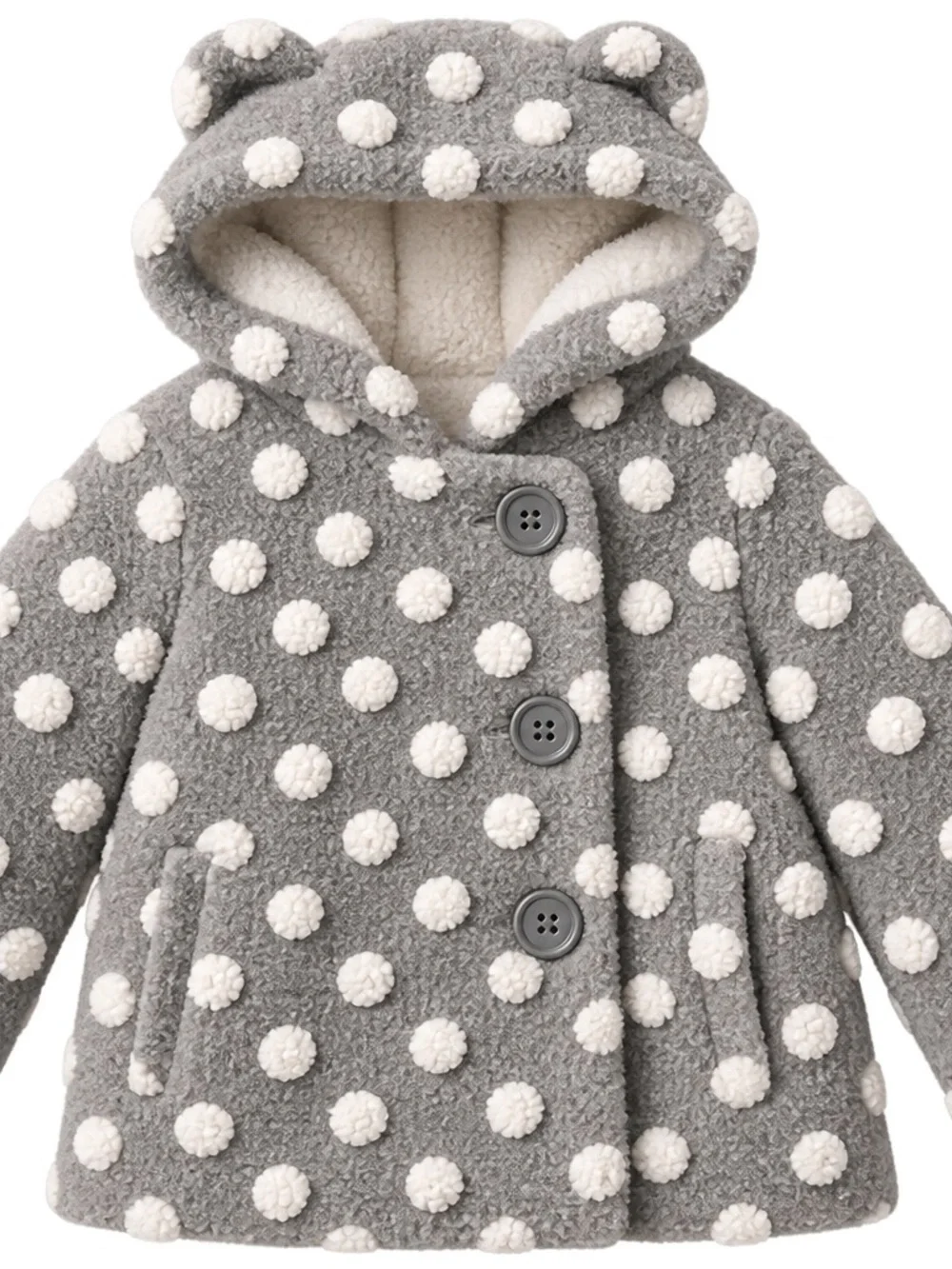 Jessica Simpson Gray Peacoat with Cream Polka Dots